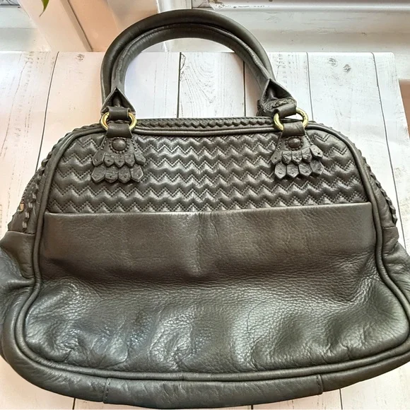 Juicy Couture | Modern Queen Baroque Leather Satchel, Dark Gray - Picture 11 of 17